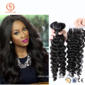 Super Quality Natural Color Hair Weave Deep Wave With Closure Brazilian Hair Bundles With Lace Closure